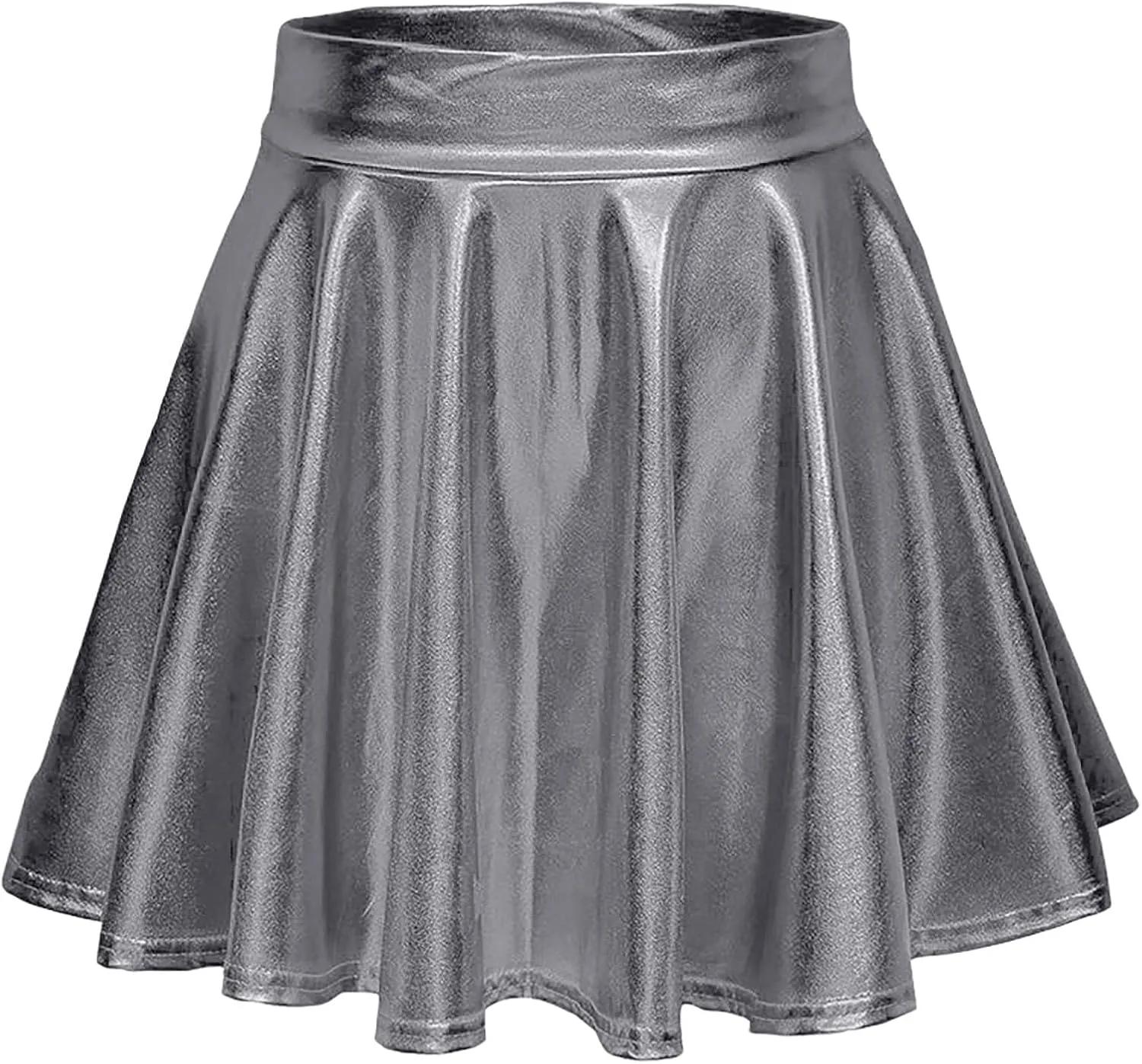 Women's Metallic Skater Skirt Sparkly Shiny Flared Pleated A Line Mini Skort Midi Skirt