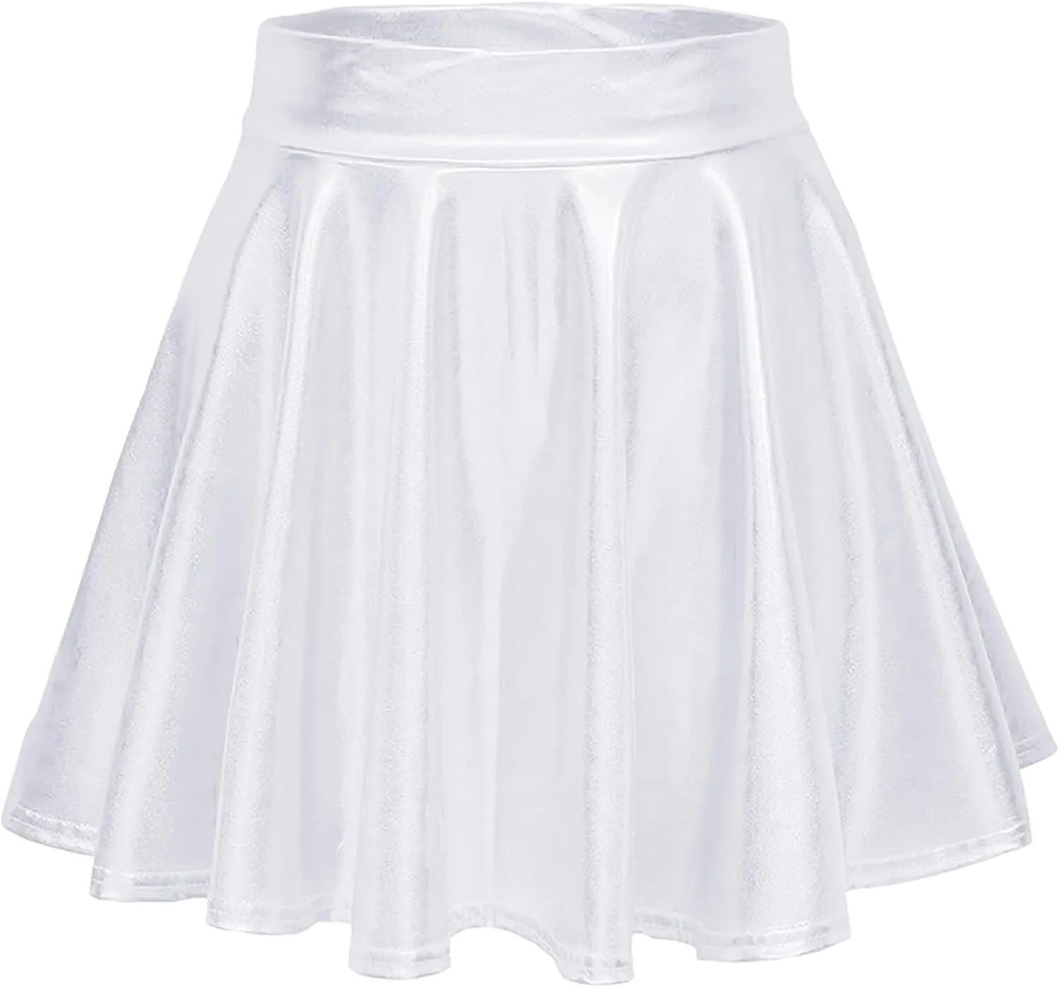 Women's Metallic Skater Skirt Sparkly Shiny Flared Pleated A Line Mini Skort Midi Skirt