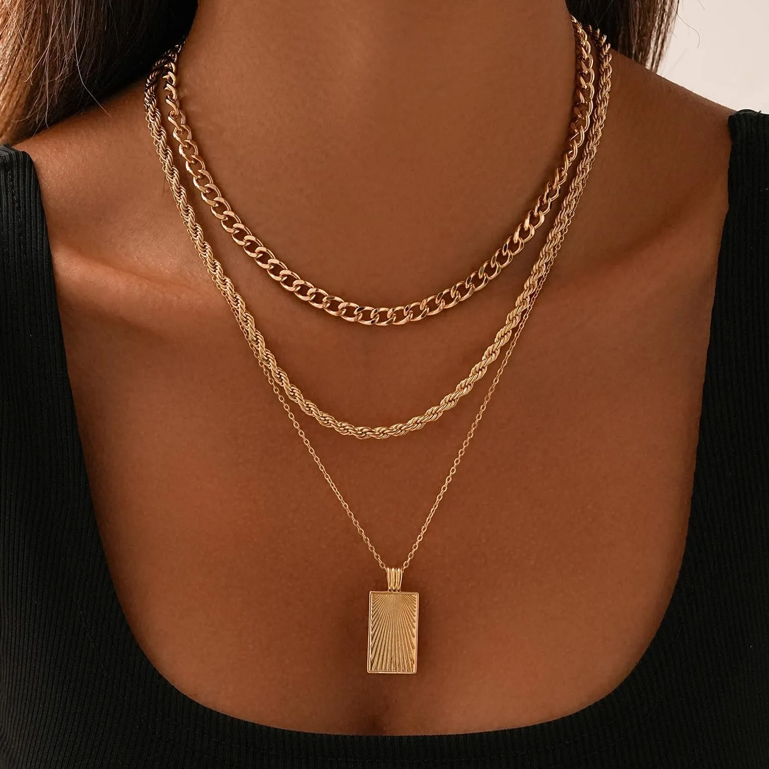 Women's Multi-Layered Gold Necklace, Stackable Delicate 14K Gold Plated Fashion Round Multi Layers Pendant Necklace, Gold Jewelry Set Gifts