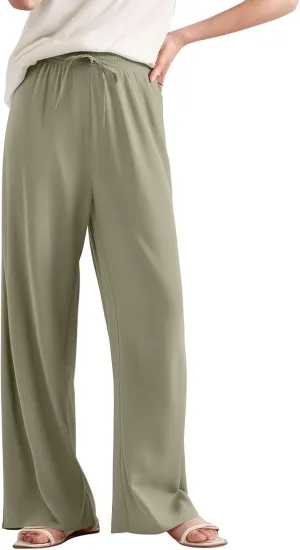 Women's Pants Wide Leg High Waisted Trousers Dressy Casual Drawstring Pleated Pull On Vacation Pants