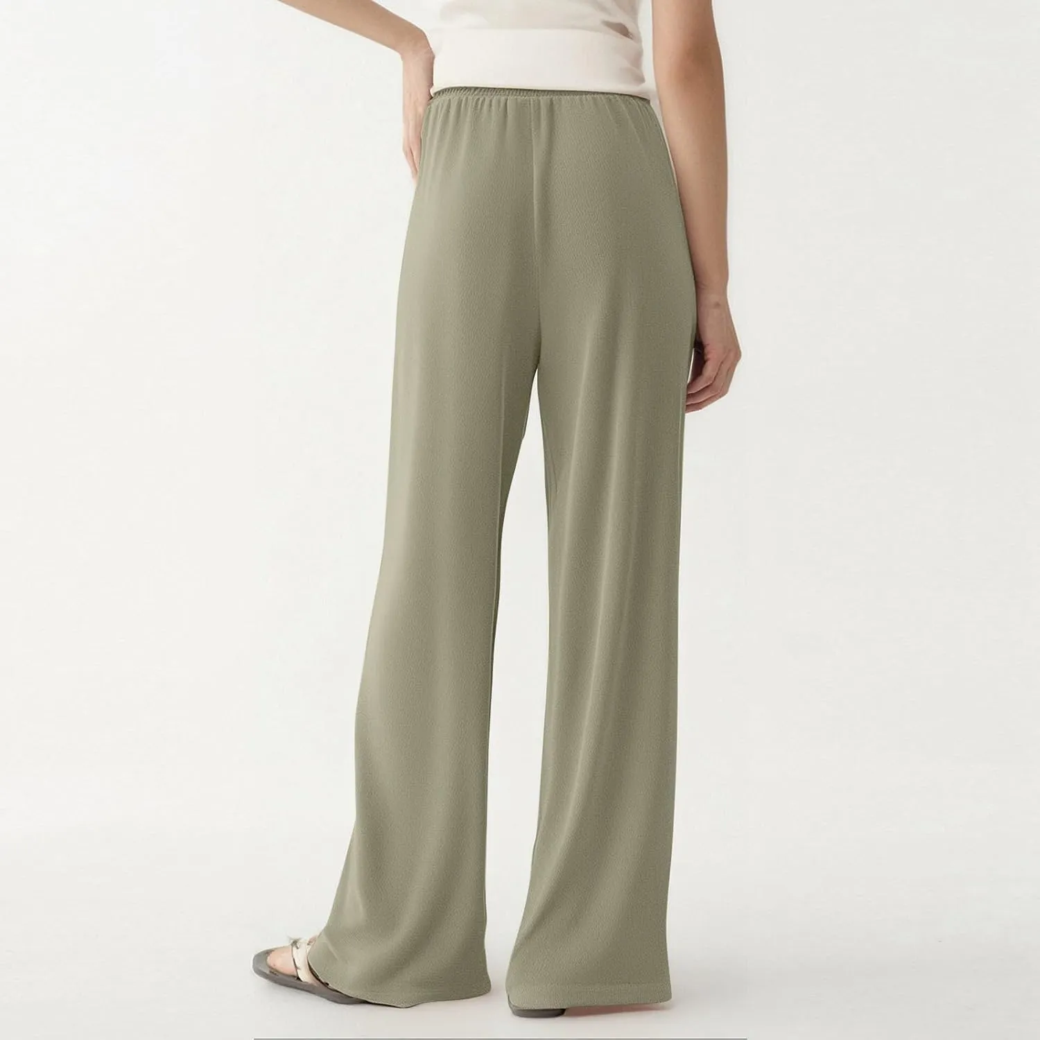 Women's Pants Wide Leg High Waisted Trousers Dressy Casual Drawstring Pleated Pull On Vacation Pants