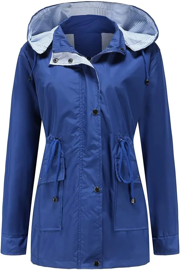 Womens Raincoat Windbreaker Waterproof Lightweight Lined Hooded Rain Jacket