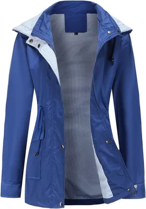 Womens Raincoat Windbreaker Waterproof Lightweight Lined Hooded Rain Jacket