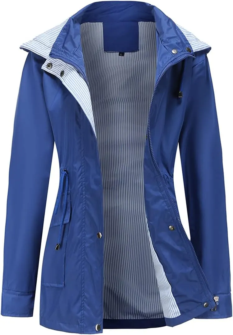Womens Raincoat Windbreaker Waterproof Lightweight Lined Hooded Rain Jacket