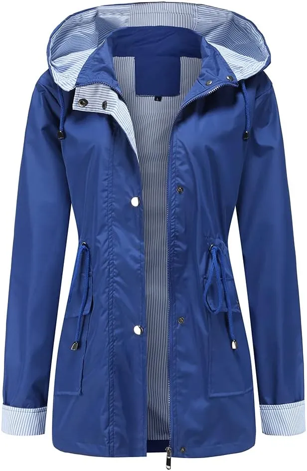 Womens Raincoat Windbreaker Waterproof Lightweight Lined Hooded Rain Jacket