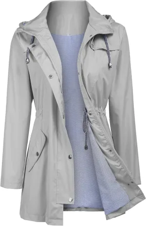Women's Raincoats Windbreaker Rain Jacket Waterproof Lightweight Outdoor Hooded Trench Coats S-XXL
