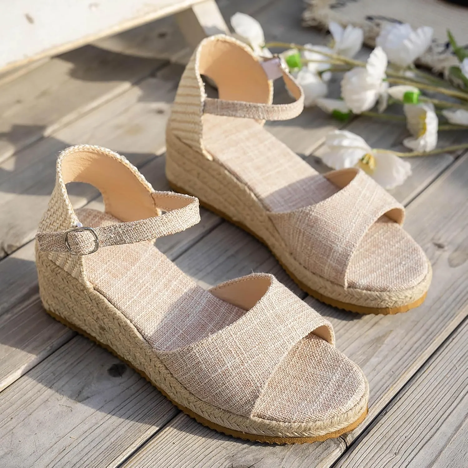 Womens Sandals Comfortable Espadrille Braided Platform Wedges Summer Beach Casual Buckle Strap Comfy Orthopedic Sandals