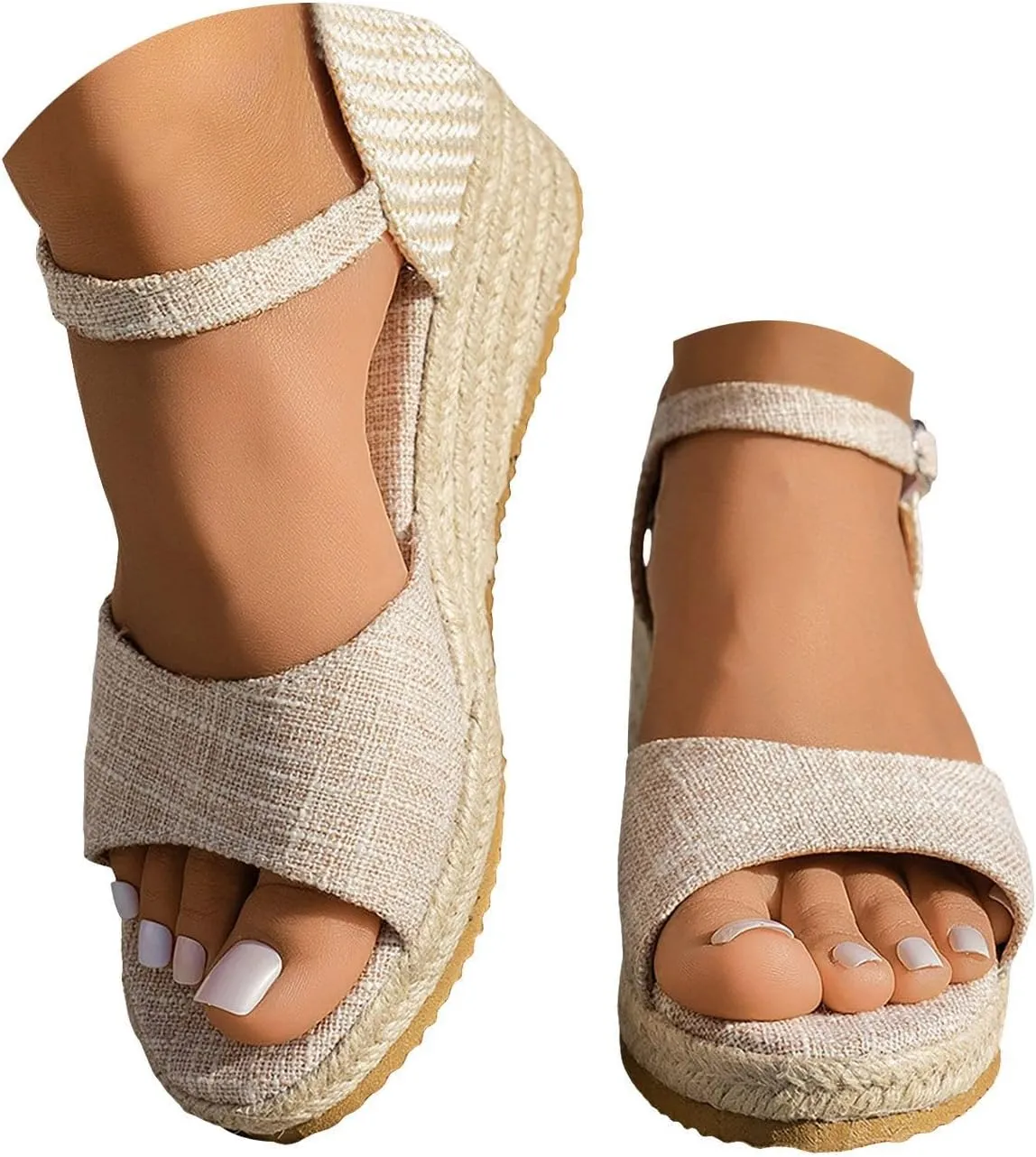 Womens Sandals Comfortable Espadrille Braided Platform Wedges Summer Beach Casual Buckle Strap Comfy Orthopedic Sandals