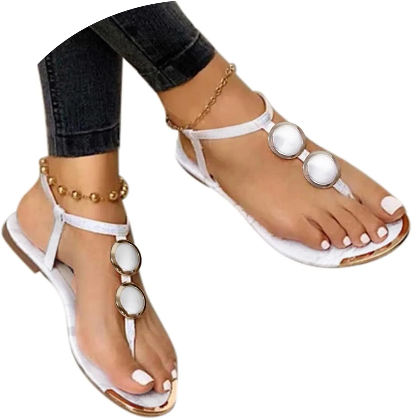 Women's Sandals Summer Casual T-Strap Clip Toe Flip Flops Buckle Strap Thong Roman Gladiator Flat Sandals