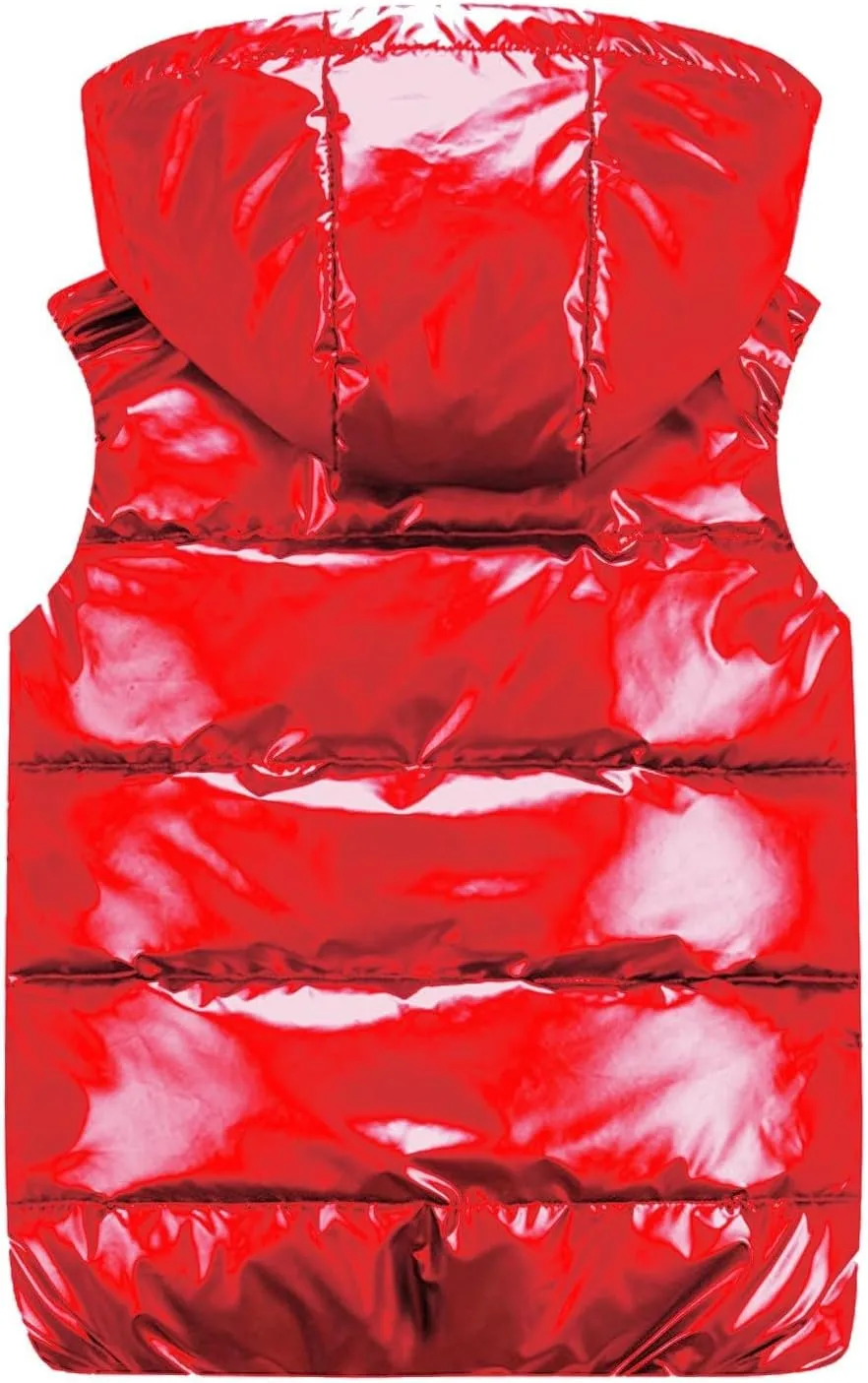 Womens Shiny Puffer Down Vest Quilted Zip Up Hat Collar Pocketed Sleeveless Jacket Puffer Vest Women