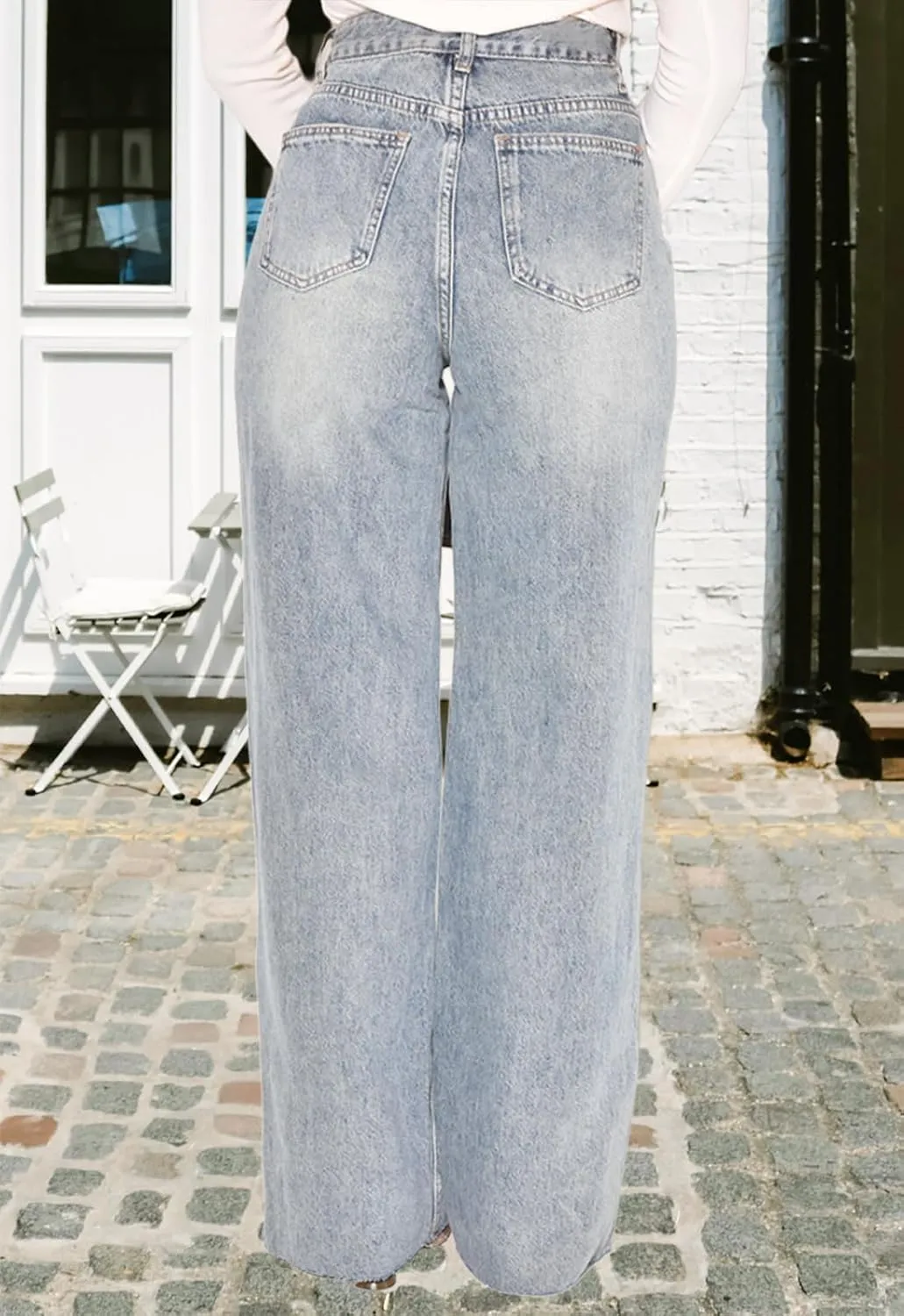 Women's Straight Leg High Waist Baggy Denim Jeans Loose Boyfriend Casual Stretchy Jeans