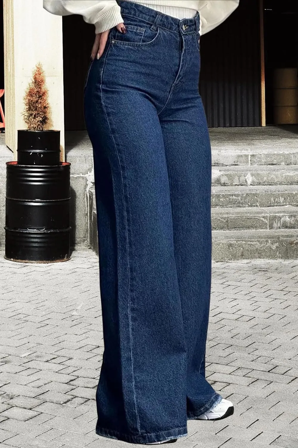 Women's Straight Leg High Waist Baggy Denim Jeans Loose Boyfriend Casual Stretchy Jeans