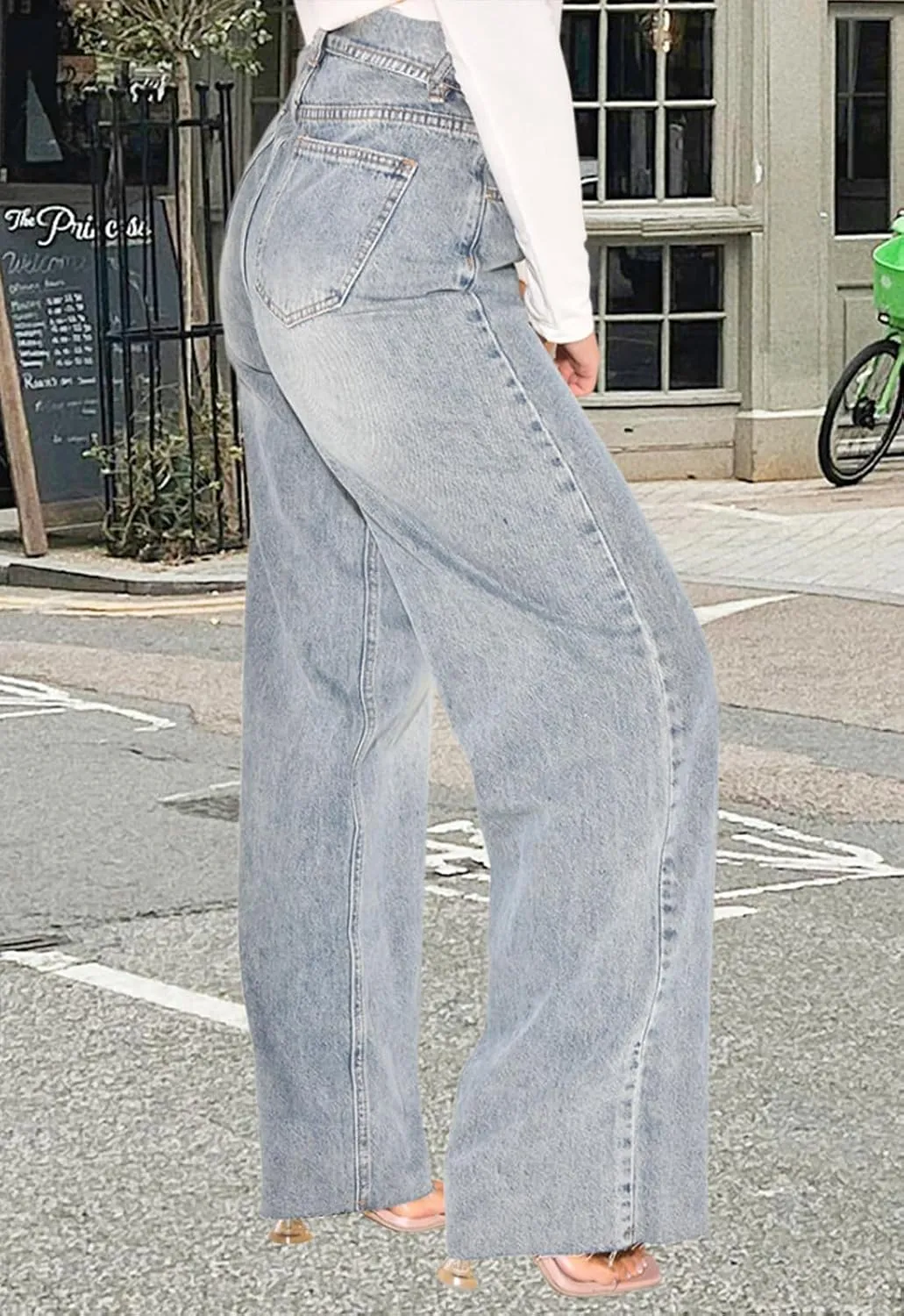 Women's Straight Leg High Waist Baggy Denim Jeans Loose Boyfriend Casual Stretchy Jeans