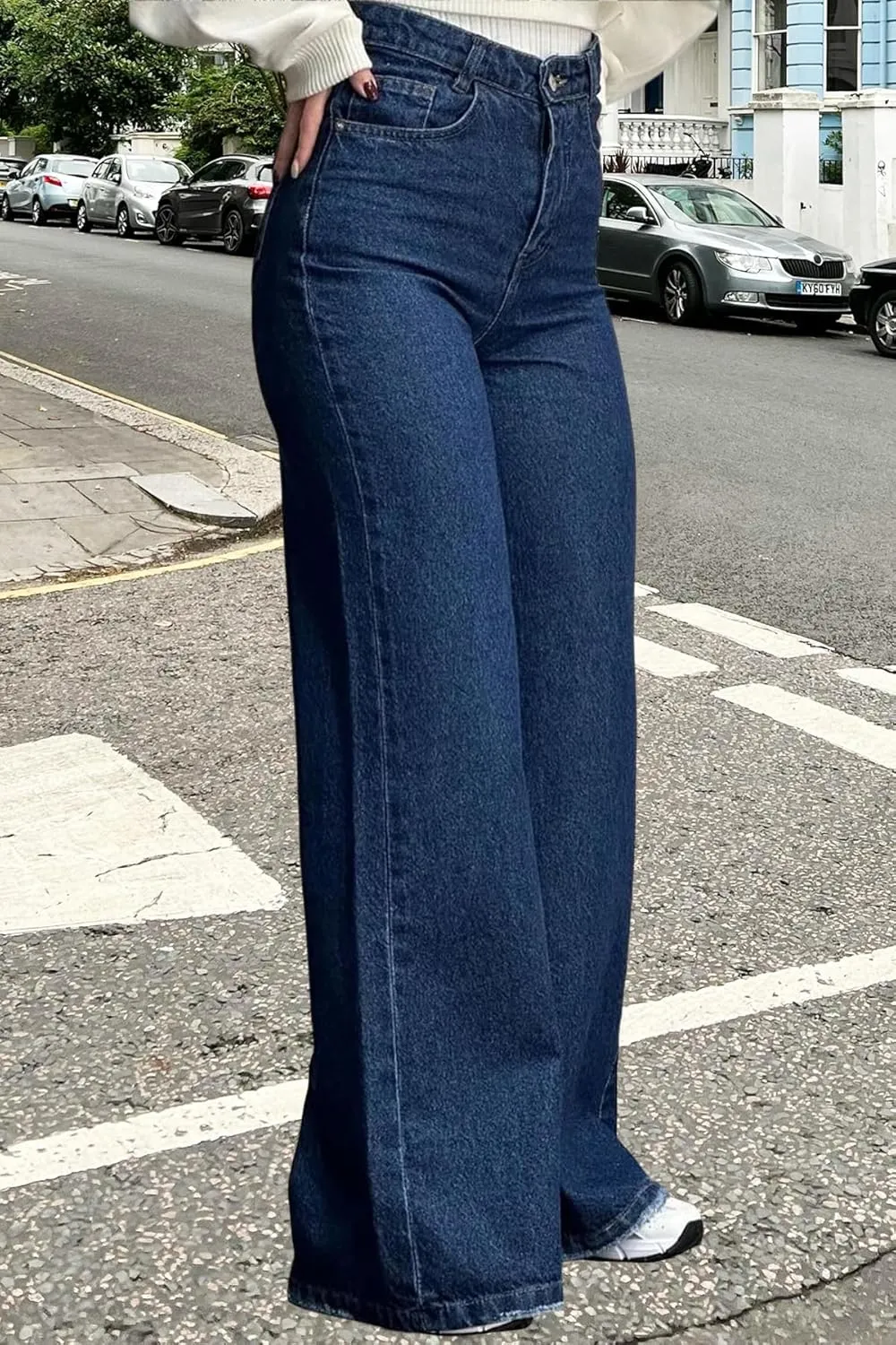 Women's Straight Leg High Waist Baggy Denim Jeans Loose Boyfriend Casual Stretchy Jeans