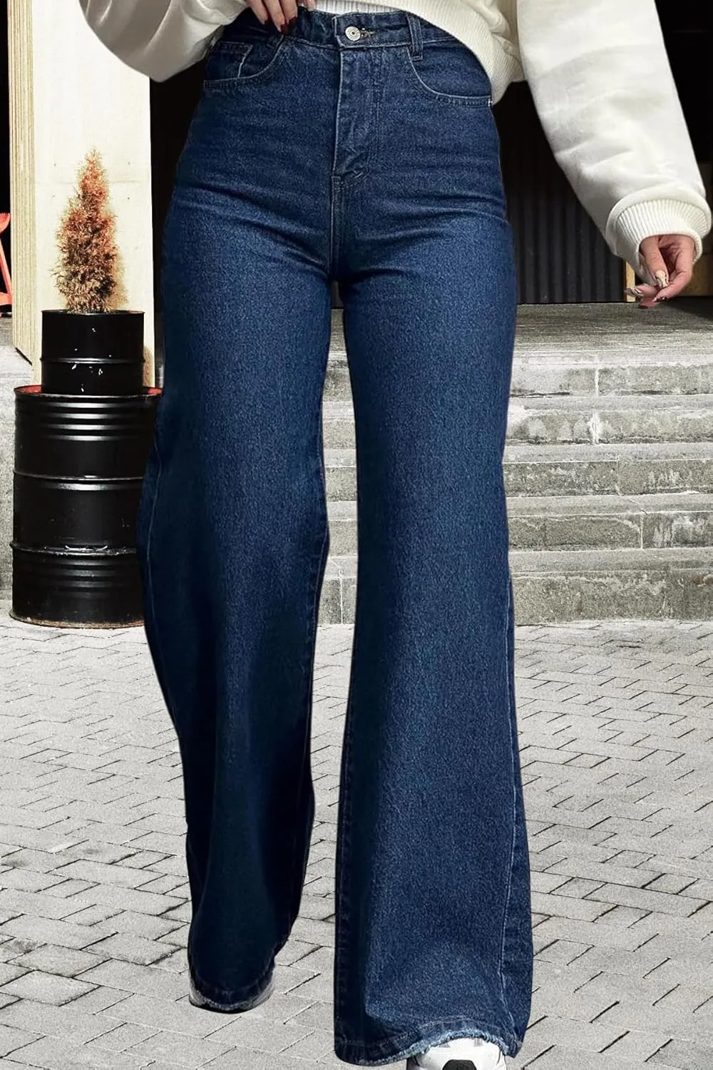 Women's Straight Leg High Waist Baggy Denim Jeans Loose Boyfriend Casual Stretchy Jeans