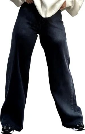 Women's Straight Leg High Waist Baggy Denim Jeans Loose Boyfriend Casual Stretchy Jeans