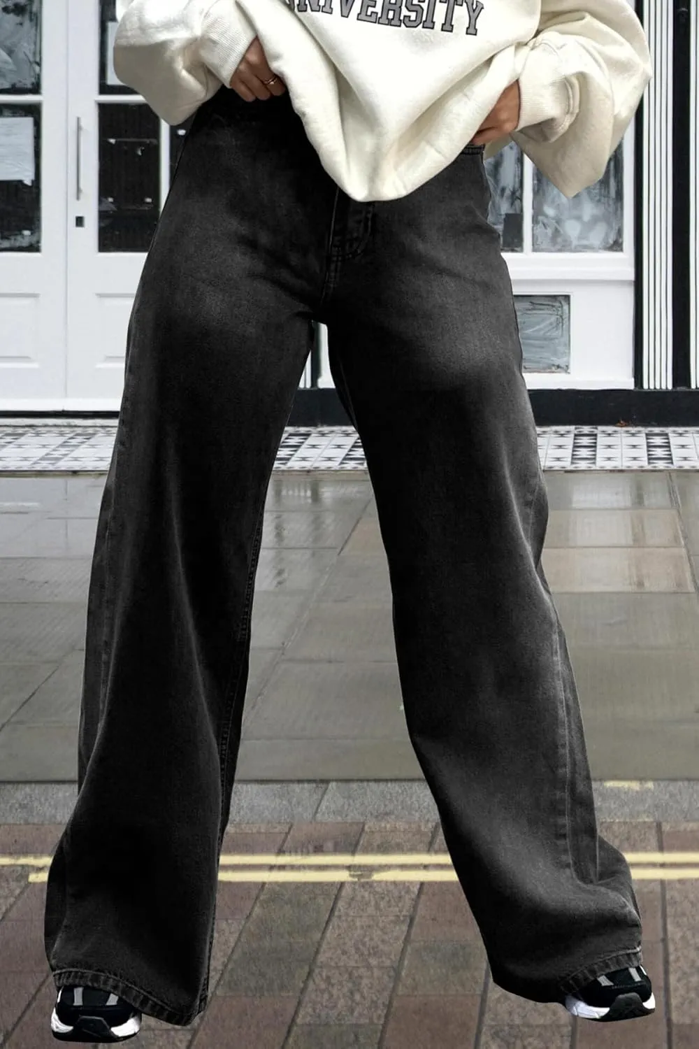 Women's Straight Leg High Waist Baggy Denim Jeans Loose Boyfriend Casual Stretchy Jeans