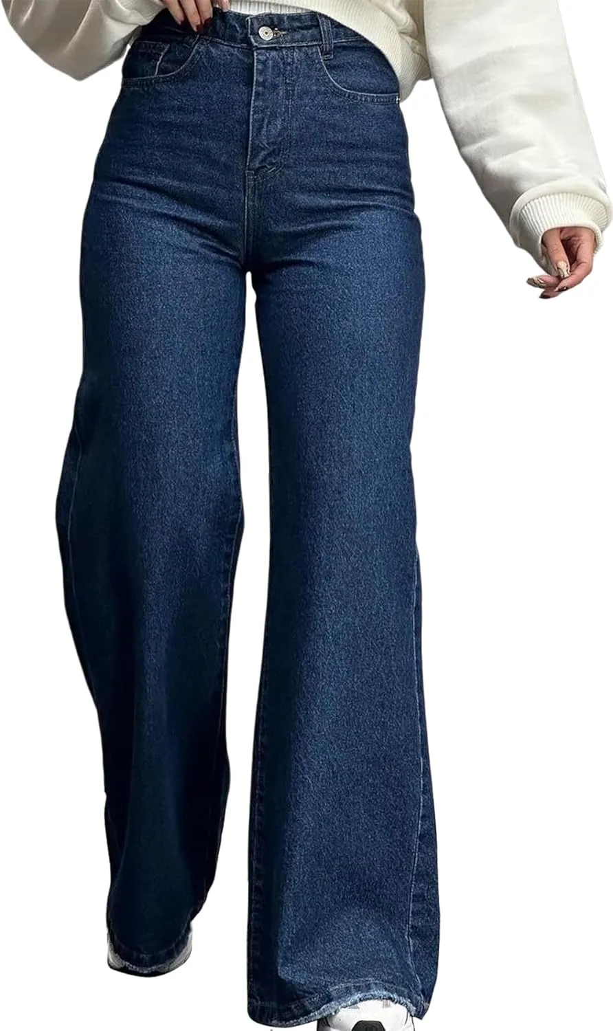Women's Straight Leg High Waist Baggy Denim Jeans Loose Boyfriend Casual Stretchy Jeans