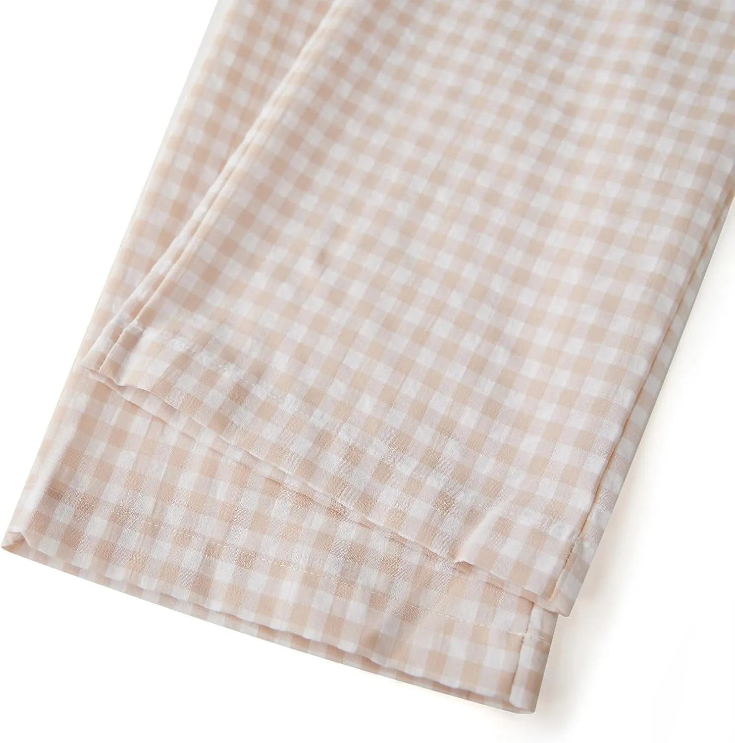 Women's Summer Casual Pants Plaid Drawstring High Waist Straight Leg Trousers