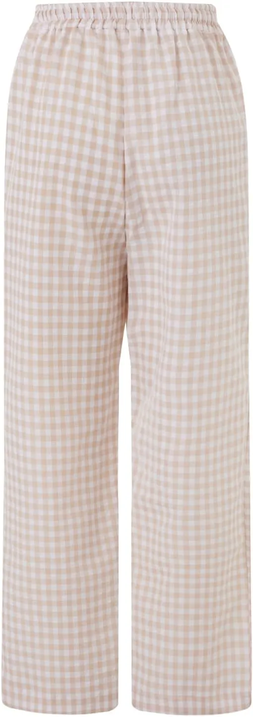 Women's Summer Casual Pants Plaid Drawstring High Waist Straight Leg Trousers