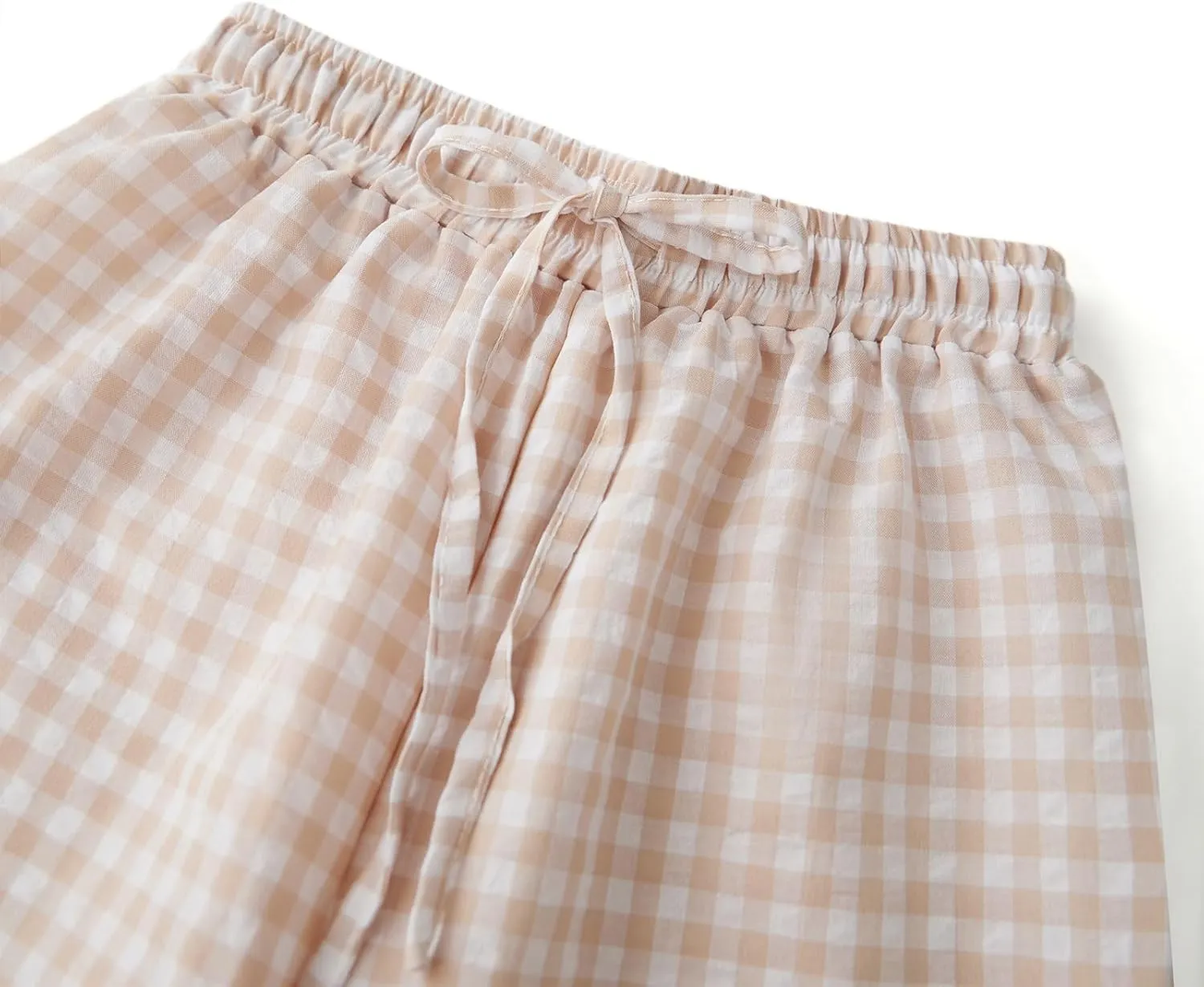 Women's Summer Casual Pants Plaid Drawstring High Waist Straight Leg Trousers