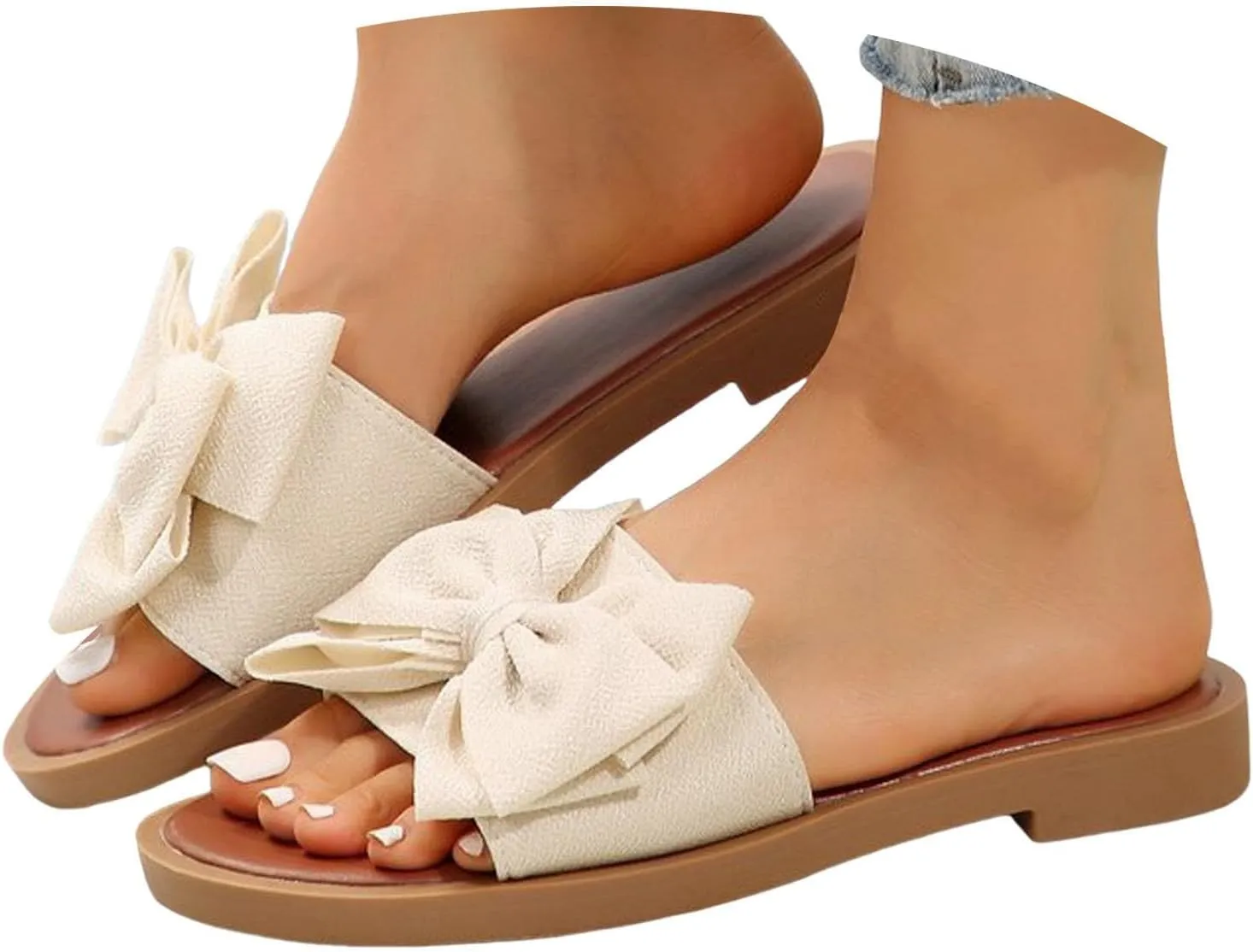 Women's Summer Fashion Bow Knot Flat Sandals 2025 Comfy Casual Open Toe Comfortable Slip On Slide Sandals Wide Width Walking Dress Shoes for Party Casual Beach Vacation