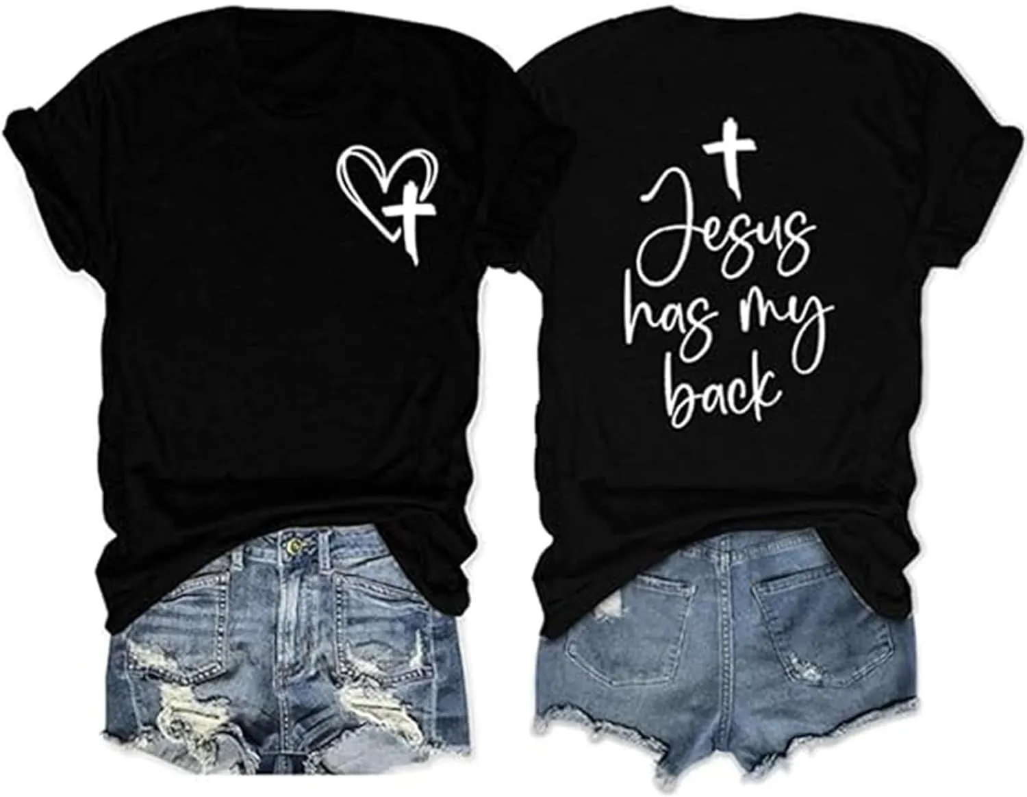 Womens Summer Tops Christian T Shirts Jesus Has My Back Graphic Tees Religious Faith Inspirational Tees