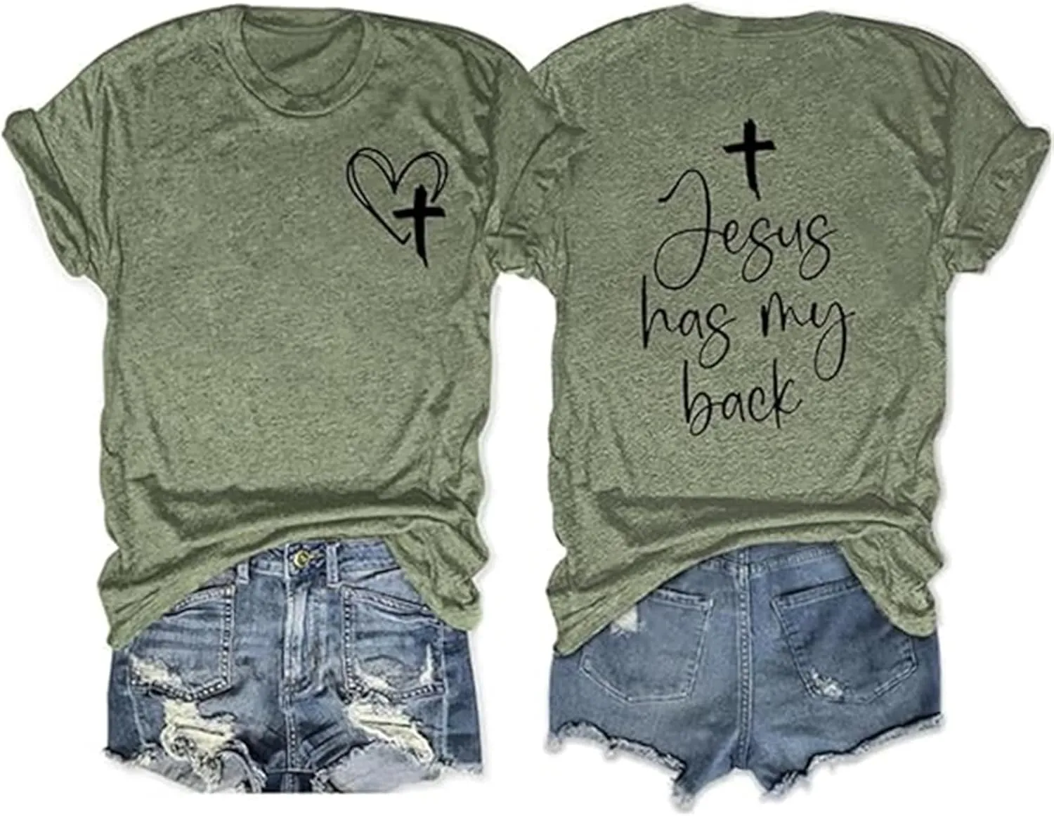 Womens Summer Tops Christian T Shirts Jesus Has My Back Graphic Tees Religious Faith Inspirational Tees