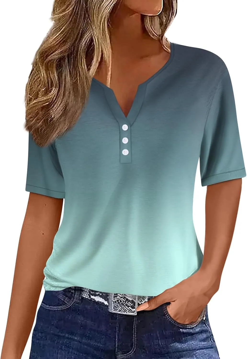 Women's T-Shirts Summer Tops 2025 Vacation Trendy V Neck Boho Short Sleeve Shirts Casual Loose Comfy Tunics