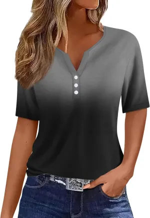 Women's T-Shirts Summer Tops 2025 Vacation Trendy V Neck Boho Short Sleeve Shirts Casual Loose Comfy Tunics