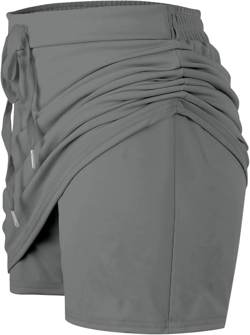 Women's Tennis Skirts Solid Color Loose Yoga High Waisted Exercise Athletic Running Golf Sport Pants with Pocket