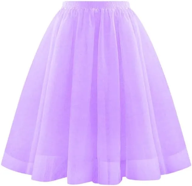 Womens Tulle Skirts Midi Elastic High Waisted Pleated Mesh Flowy A-Line Party Long Tutu Skirt Fashion Clothes