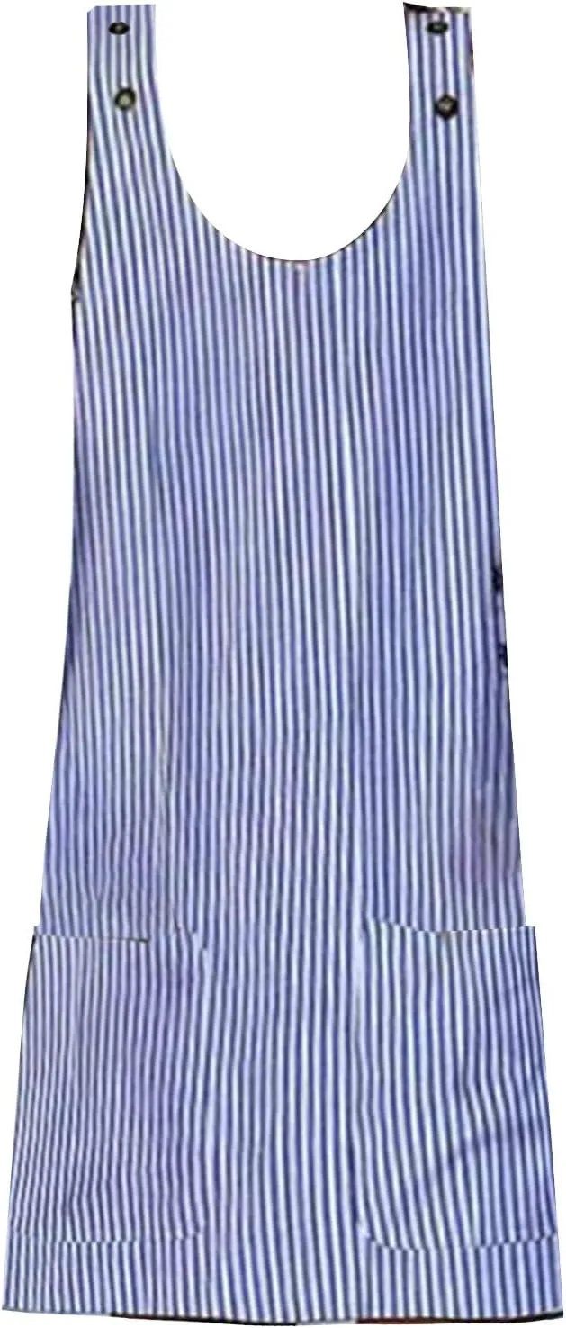 Women's Wing Sleeve Round Neck Pocket Button Striped Camisole Dress Plus Size Dress Midi