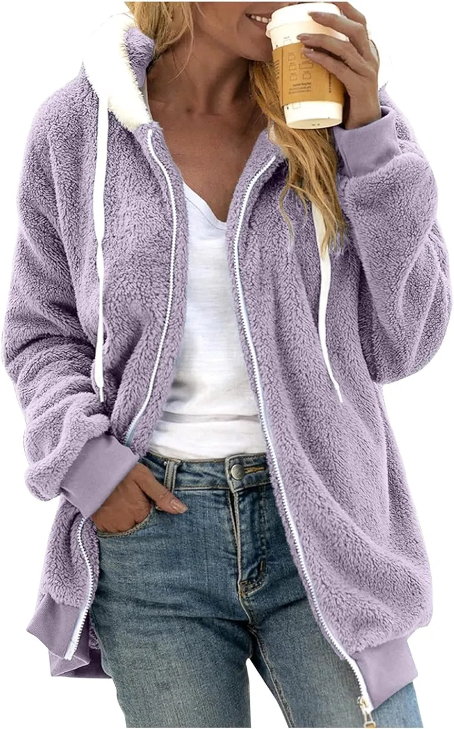 Womens Winter Fleece Jackets Plus Size Coats Oversized Zip Up Hoodies Lightweight Sherpa Jacket Warm Overcoats