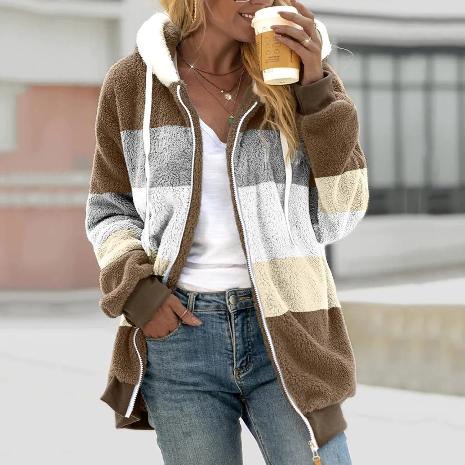 Womens Winter Fleece Jackets Plus Size Coats Oversized Zip Up Hoodies Lightweight Sherpa Jacket Warm Overcoats