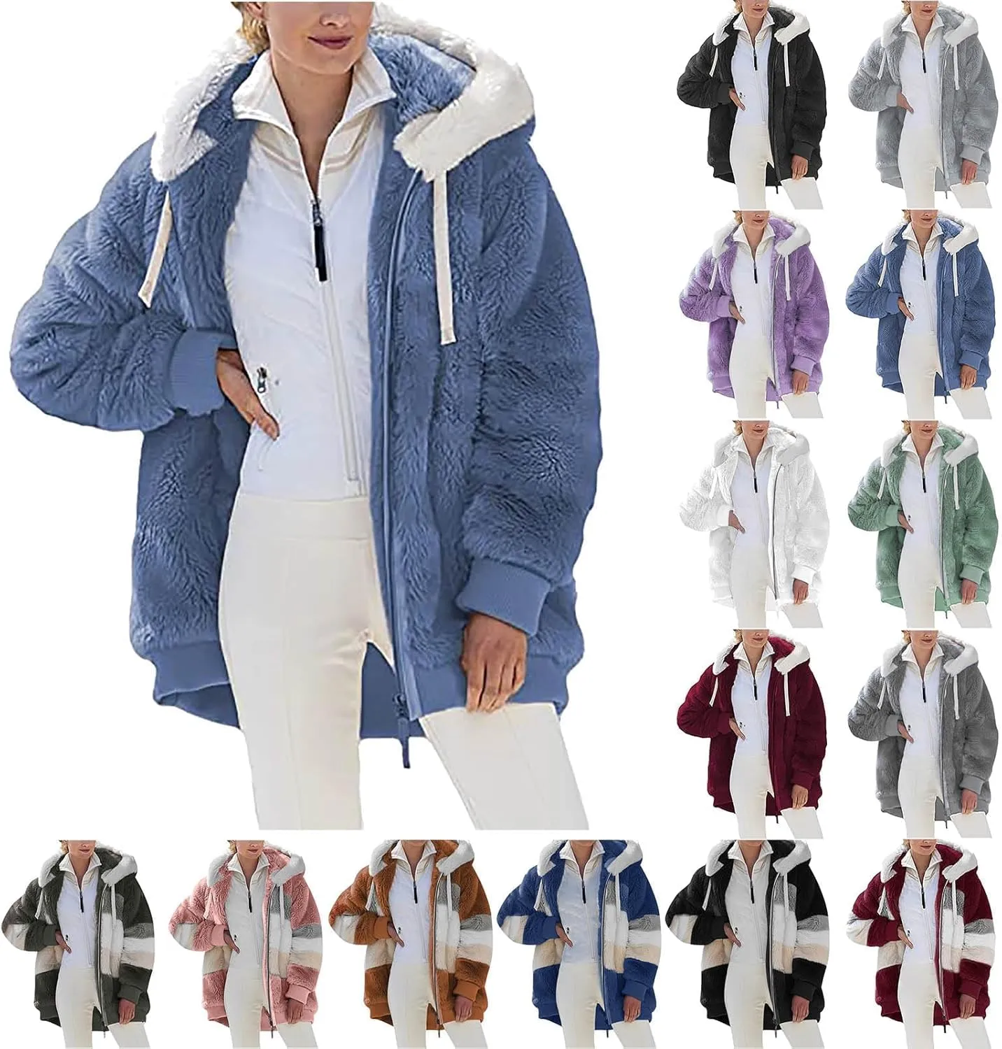 Womens Winter Fleece Jackets Plus Size Coats Oversized Zip Up Hoodies Lightweight Sherpa Jacket Warm Overcoats