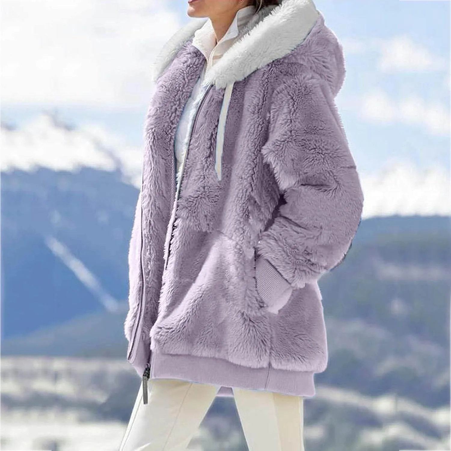 Womens Winter Fleece Jackets Plus Size Coats Oversized Zip Up Hoodies Lightweight Sherpa Jacket Warm Overcoats