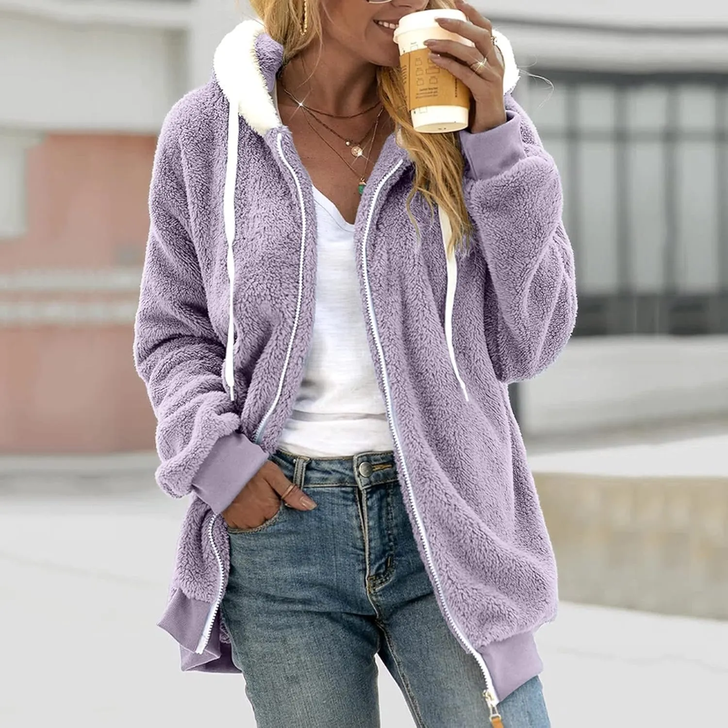 Womens Winter Fleece Jackets Plus Size Coats Oversized Zip Up Hoodies Lightweight Sherpa Jacket Warm Overcoats