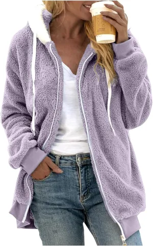 Womens Winter Fleece Jackets Plus Size Coats Oversized Zip Up Hoodies Lightweight Sherpa Jacket Warm Overcoats