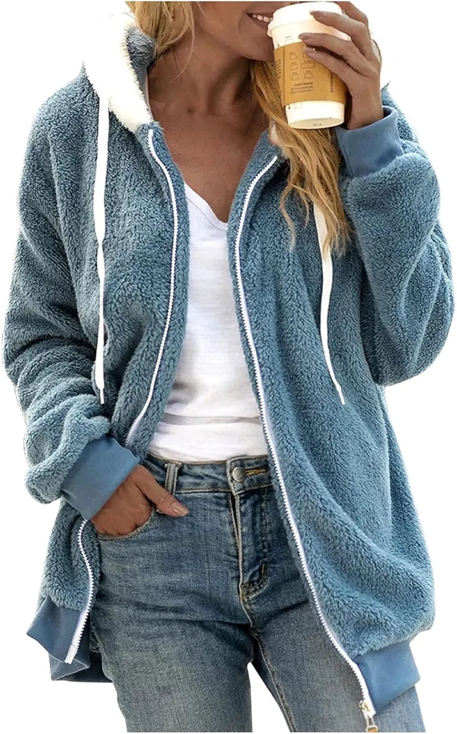 Womens Winter Fleece Jackets Plus Size Coats Oversized Zip Up Hoodies Lightweight Sherpa Jacket Warm Overcoats