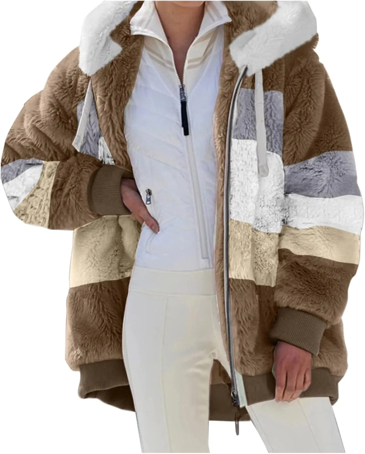 Womens Winter Fleece Jackets Plus Size Coats Oversized Zip Up Hoodies Lightweight Sherpa Jacket Warm Overcoats