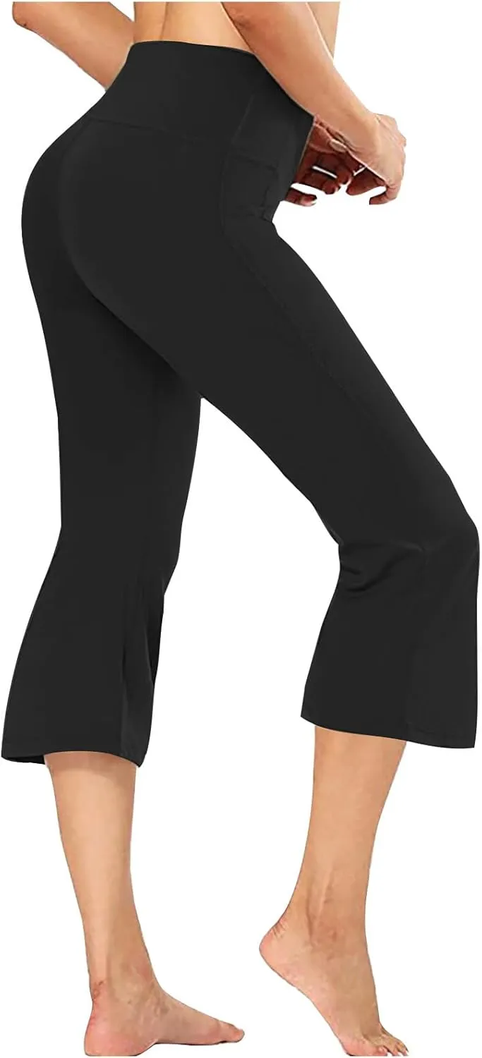 Womens Work Out Gym Yoga Stretch Jogger Pants for Women High Cut Flare Wide Leg Plain Boot Cut Leg Summer Fall 2025