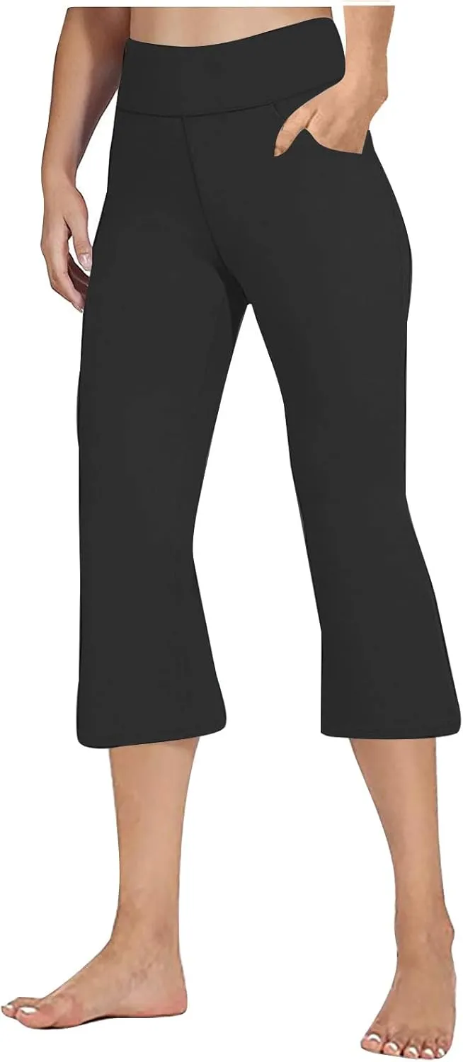 Womens Work Out Gym Yoga Stretch Jogger Pants for Women High Cut Flare Wide Leg Plain Boot Cut Leg Summer Fall 2025