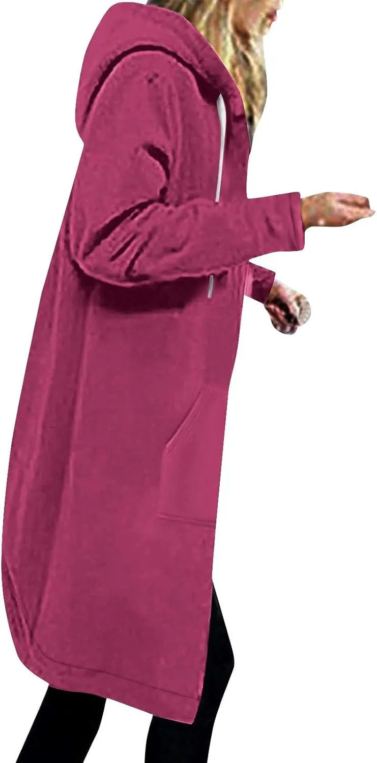 Women's Zip Up Hoodies Oversized Sherpa Lined Long Sweatshirts Casual Long Sleeve 2024 Fall Hoodie Jacket Coat