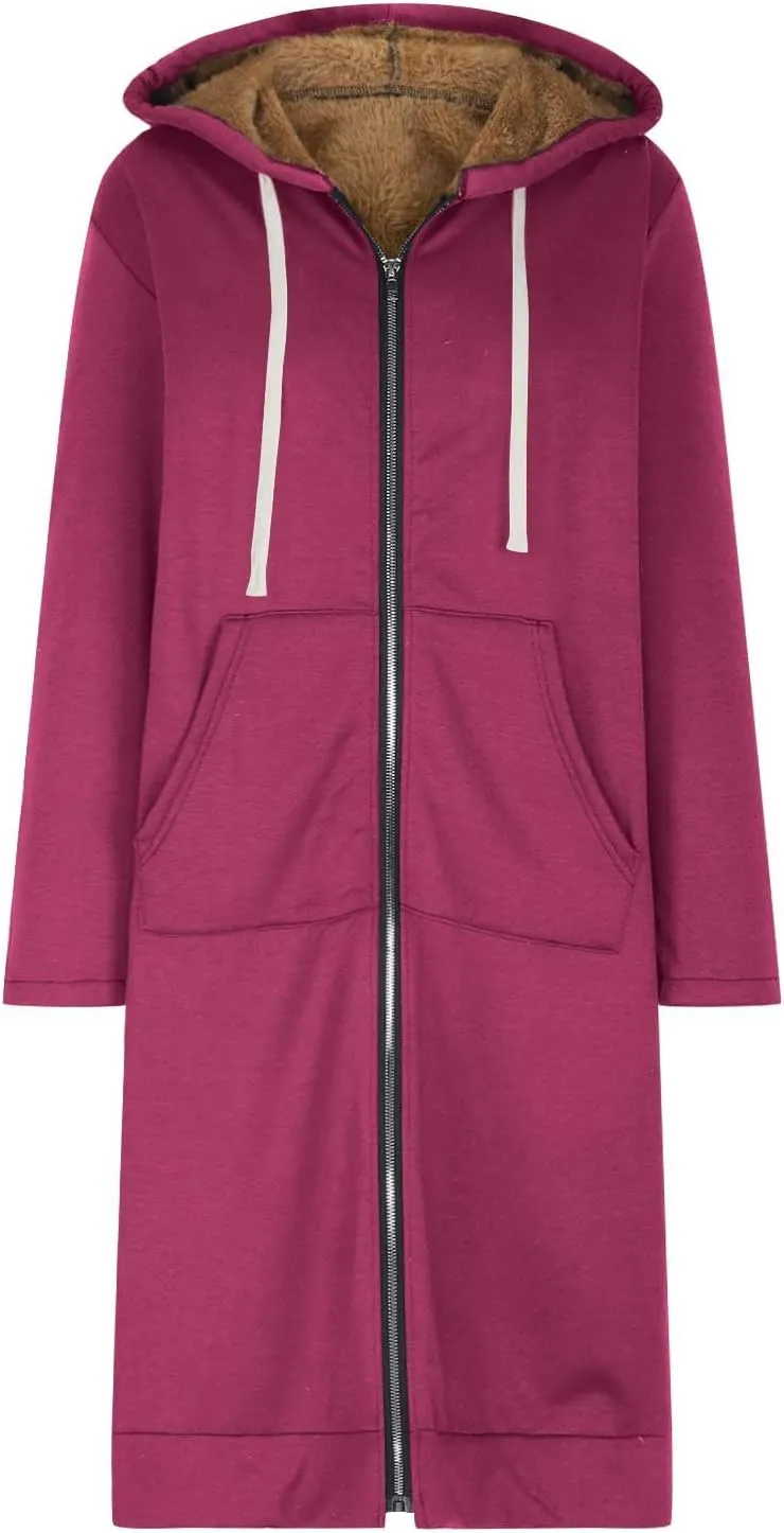 Women's Zip Up Hoodies Oversized Sherpa Lined Long Sweatshirts Casual Long Sleeve 2024 Fall Hoodie Jacket Coat
