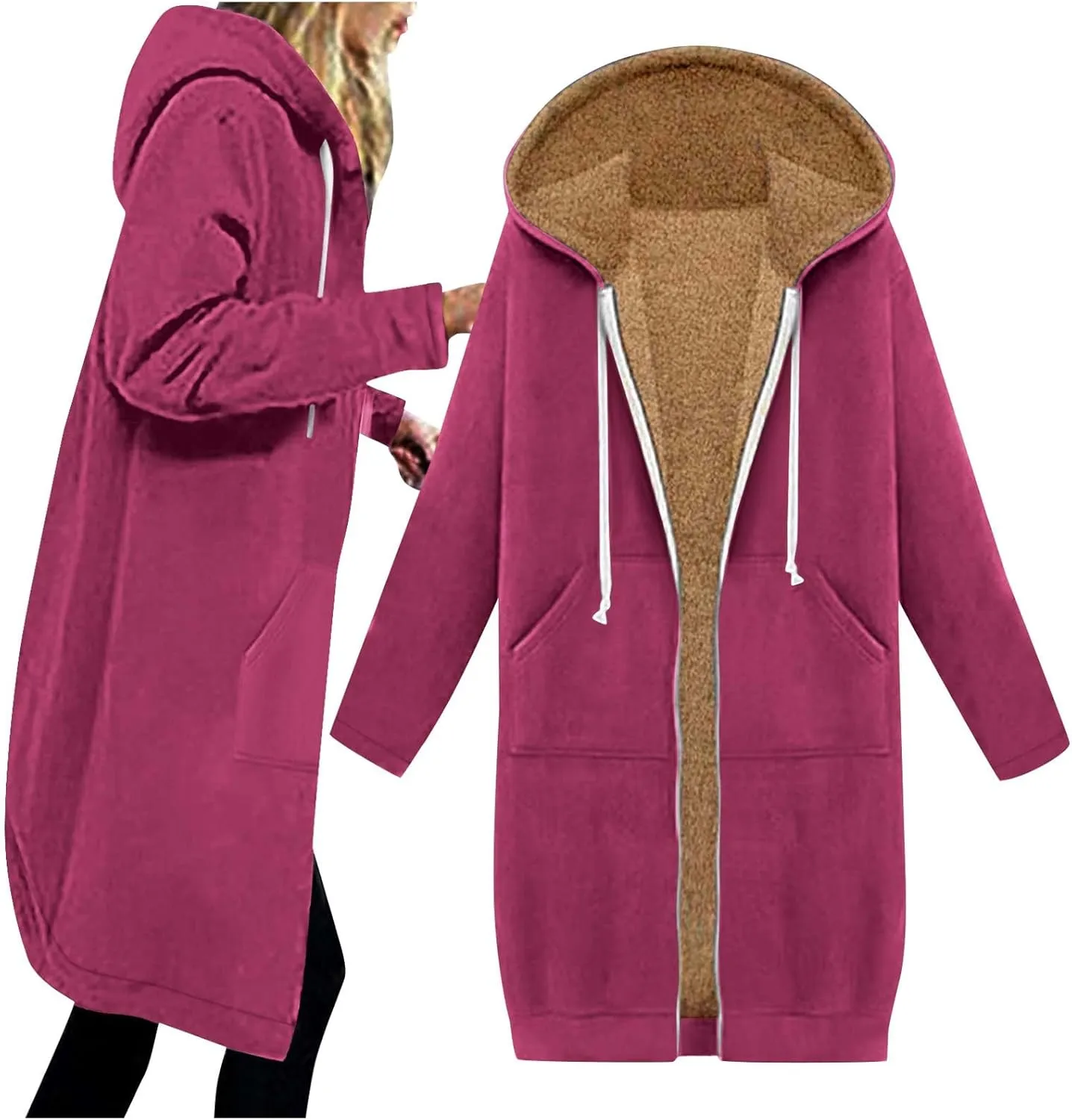 Women's Zip Up Hoodies Oversized Sherpa Lined Long Sweatshirts Casual Long Sleeve 2024 Fall Hoodie Jacket Coat
