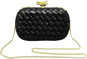Woven Evening Bag Clutch Purse for Women Knot Woven Leather Crossbody Bag for Wedding Party Prom