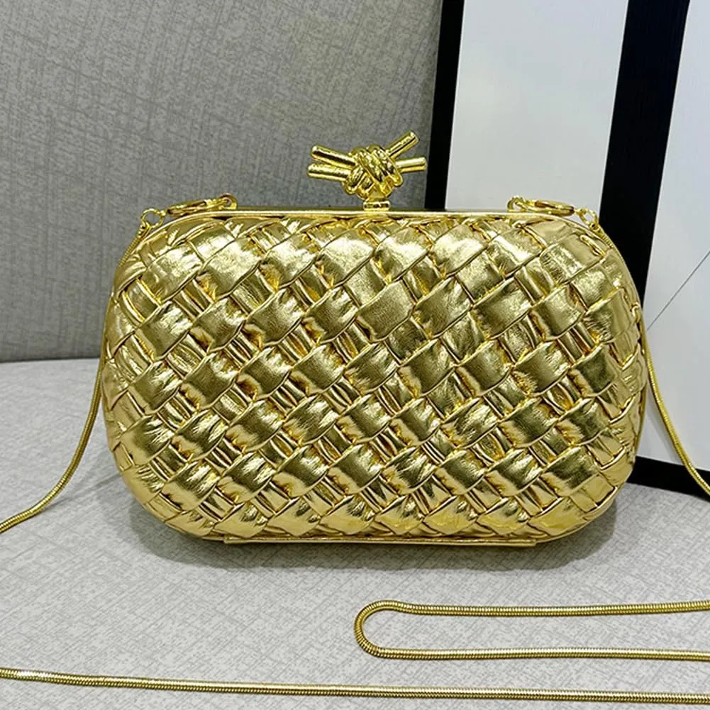 Woven Evening Bag Clutch Purse for Women Knot Woven Leather Crossbody Bag for Wedding Party Prom