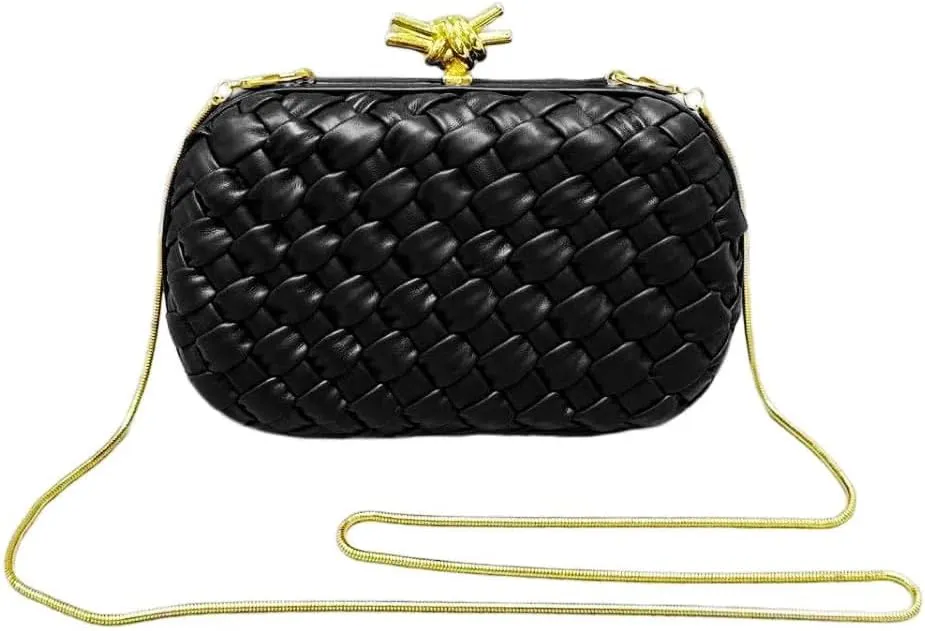 Woven Evening Bag Clutch Purse for Women Knot Woven Leather Crossbody Bag for Wedding Party Prom