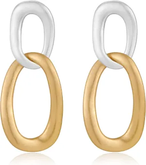 WOWORAMA Two Tone Dangle Earrings for Women Gold and Silver Circle Link Drop Earrings Boho Vintage Statement Geometric Earrings Fashion Jewelry